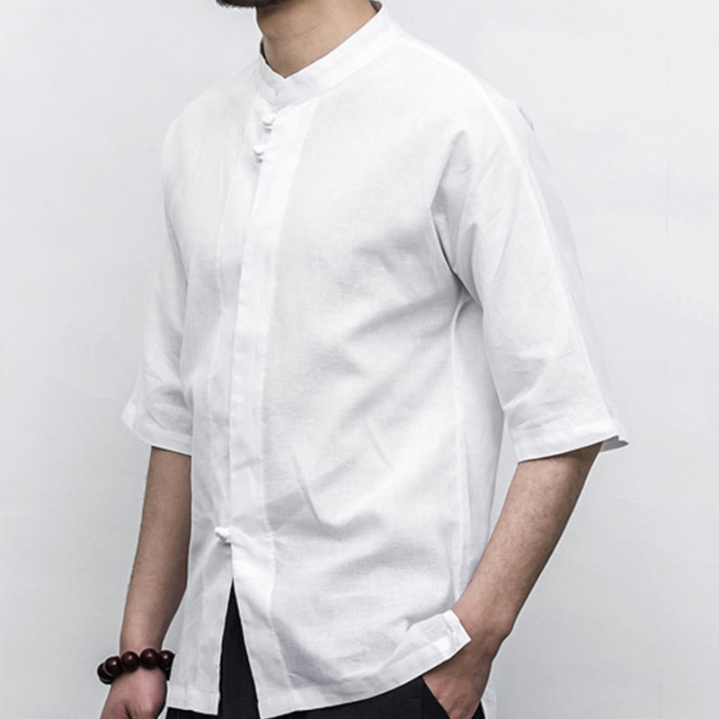 Buddha Stones中国風 カエルボタン 唐装 禅 半袖シャツ リネン メンズ 服 - image 7