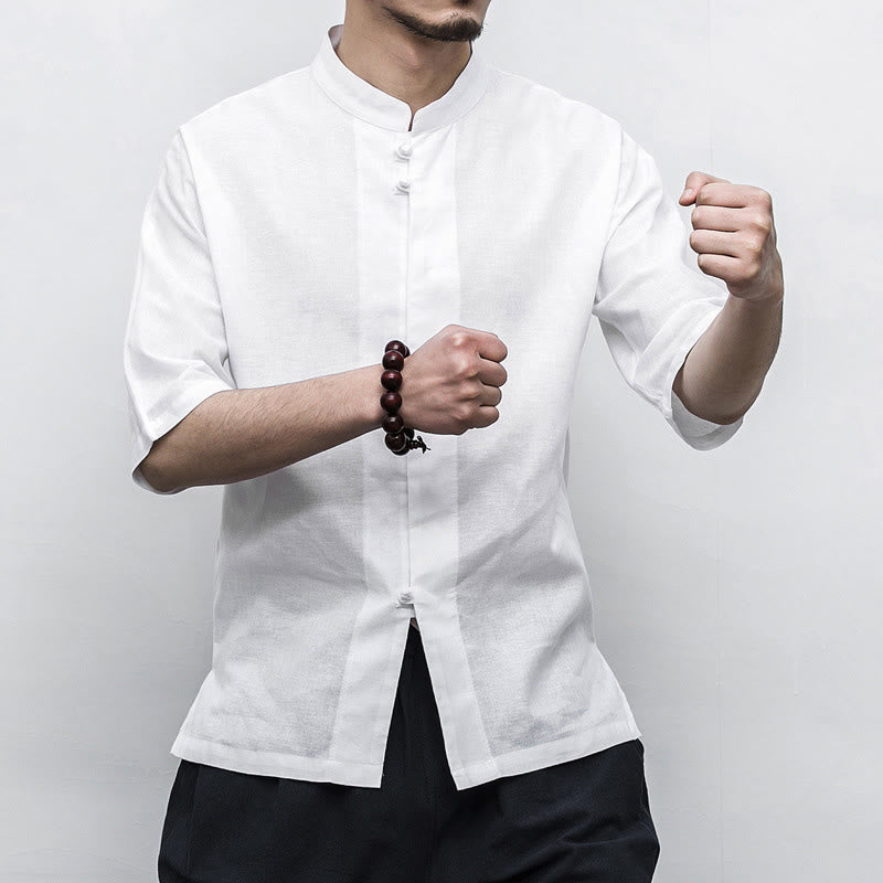 Buddha Stones中国風 カエルボタン 唐装 禅 半袖シャツ リネン メンズ 服 - image 10