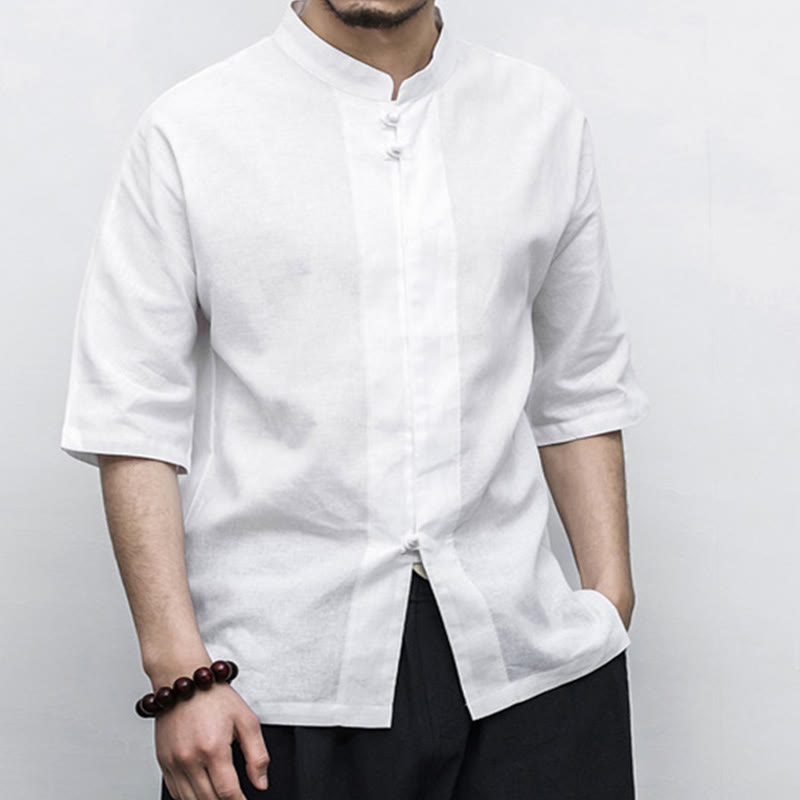 Buddha Stones中国風 カエルボタン 唐装 禅 半袖シャツ リネン メンズ 服 - image 8