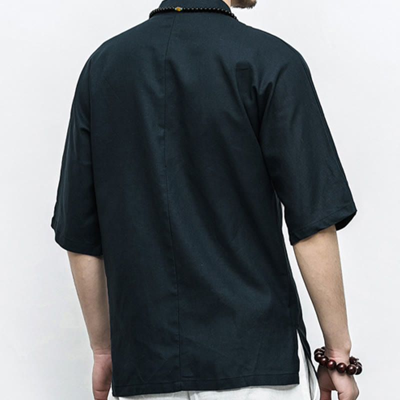 Buddha Stones中国風 カエルボタン 唐装 禅 半袖シャツ リネン メンズ 服 - image 14