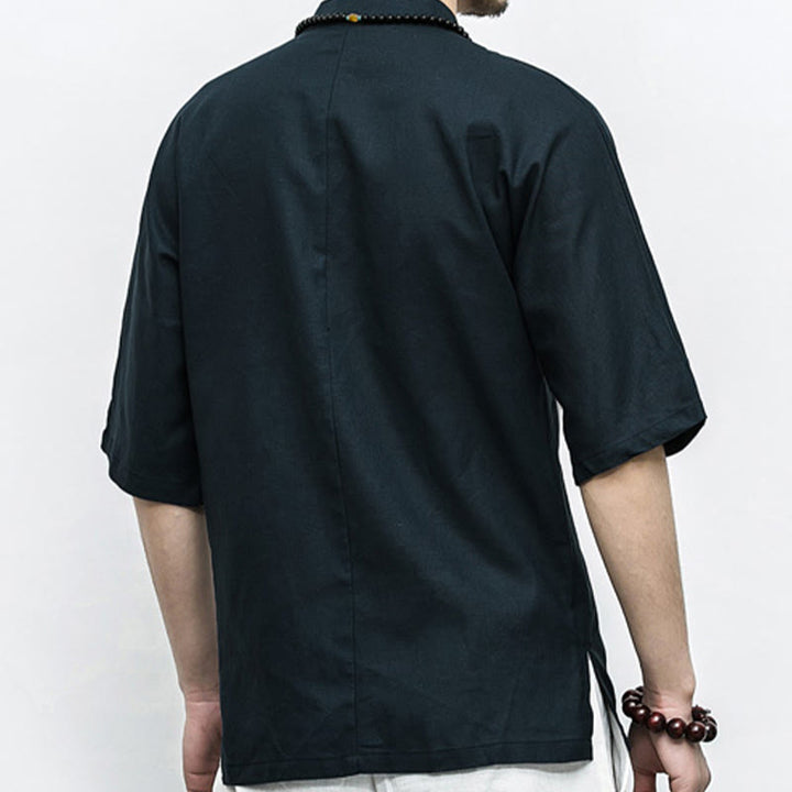 Buddha Stones中国風 カエルボタン 唐装 禅 半袖シャツ リネン メンズ 服 - image 14