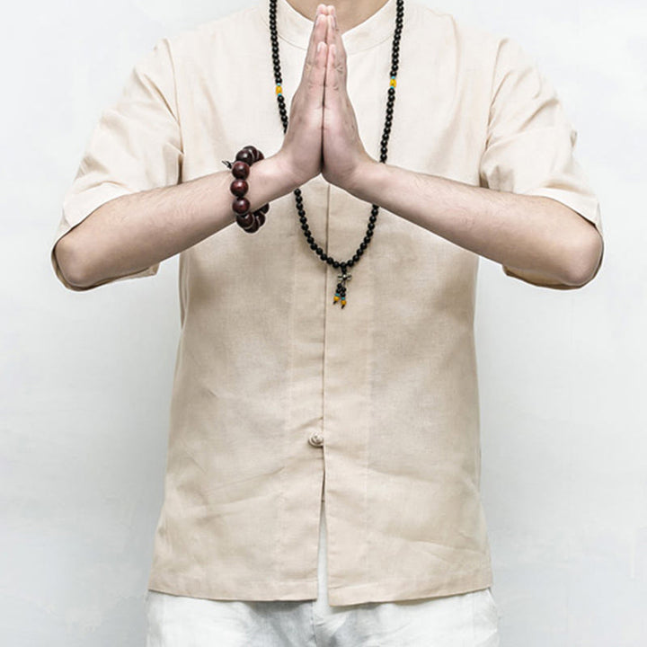 Buddha Stones中国風 カエルボタン 唐装 禅 半袖シャツ リネン メンズ 服 - image 19