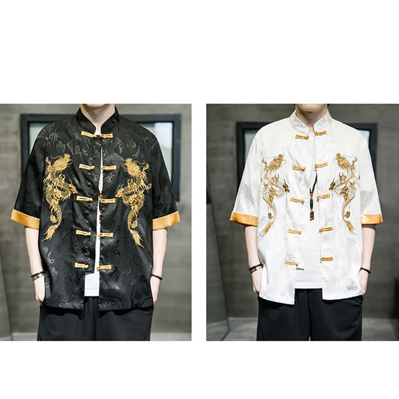 Buddha Stonesカエルボタン 中国龍刺繍 半袖シャツ リネン メンズ 服 - image 19