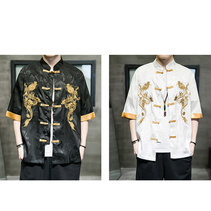 Buddha Stonesカエルボタン 中国龍刺繍 半袖シャツ リネン メンズ 服 - image 19