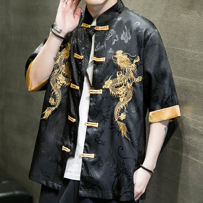 Buddha Stonesカエルボタン 中国龍刺繍 半袖シャツ リネン メンズ 服 - image 7