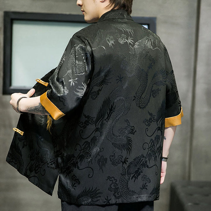 Buddha Stonesカエルボタン 中国龍刺繍 半袖シャツ リネン メンズ 服 - image 2