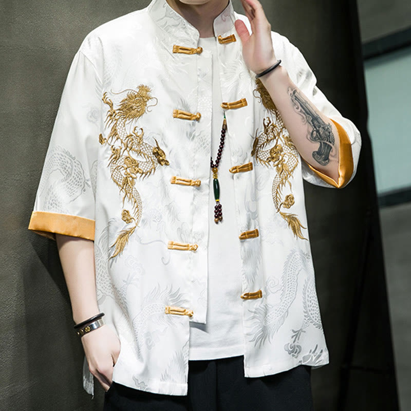 Buddha Stonesカエルボタン 中国龍刺繍 半袖シャツ リネン メンズ 服 - image 16