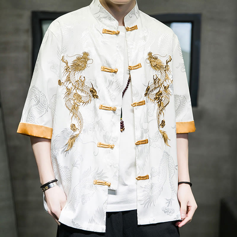 Buddha Stonesカエルボタン 中国龍刺繍 半袖シャツ リネン メンズ 服 - image 14