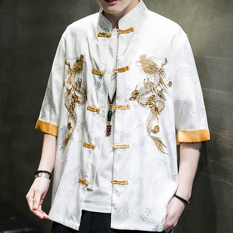 Buddha Stonesカエルボタン 中国龍刺繍 半袖シャツ リネン メンズ 服 - image 18