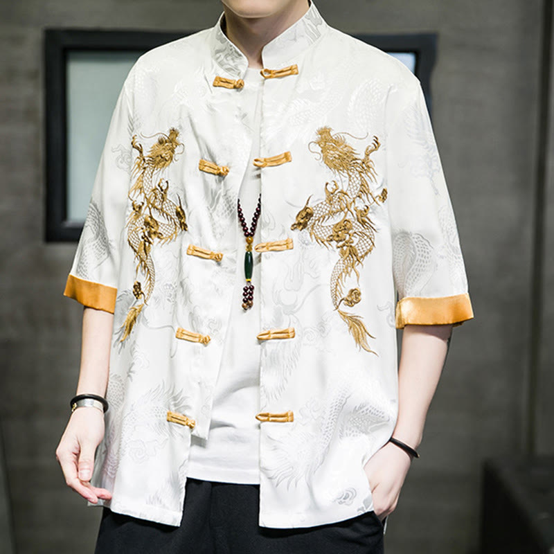 Buddha Stonesカエルボタン 中国龍刺繍 半袖シャツ リネン メンズ 服 - image 17