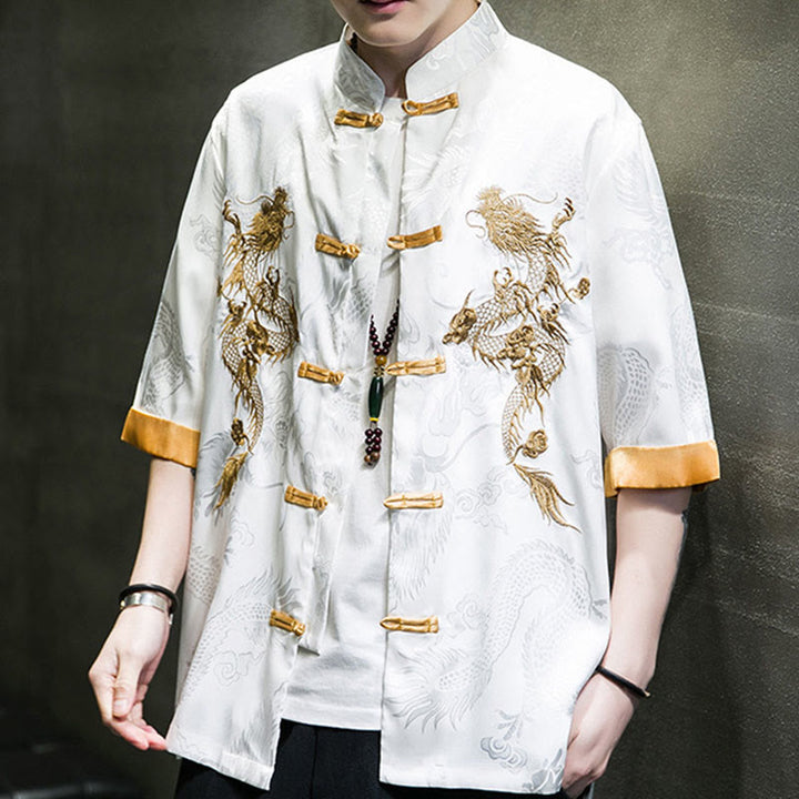 Buddha Stonesカエルボタン 中国龍刺繍 半袖シャツ リネン メンズ 服 - image 18