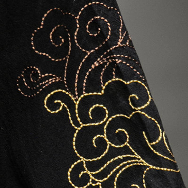 Buddha Stonesカエルボタン 中国龍 吉兆 雲 刺繍 半袖シャツ コットンリネン メンズ 服 - image 10