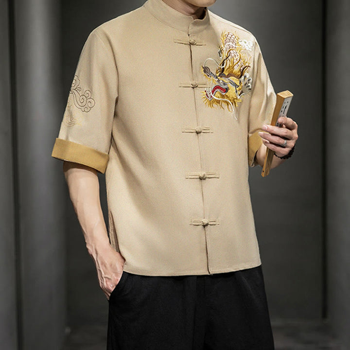 Buddha Stonesカエルボタン 中国龍 吉兆 雲 刺繍 半袖シャツ コットンリネン メンズ 服 - image 30