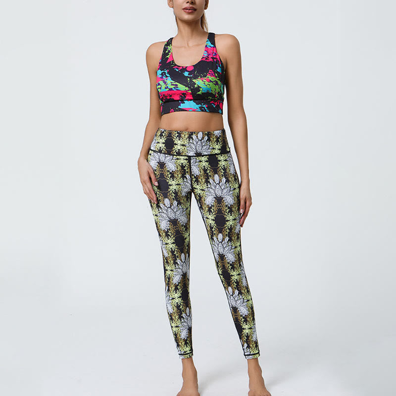 Buddha Stones、花、幾何学模様、曼荼羅プリント、スポーツ、フィットネス、ヨガ、ハイウエスト、レギンス、レディースパンツ - image 20