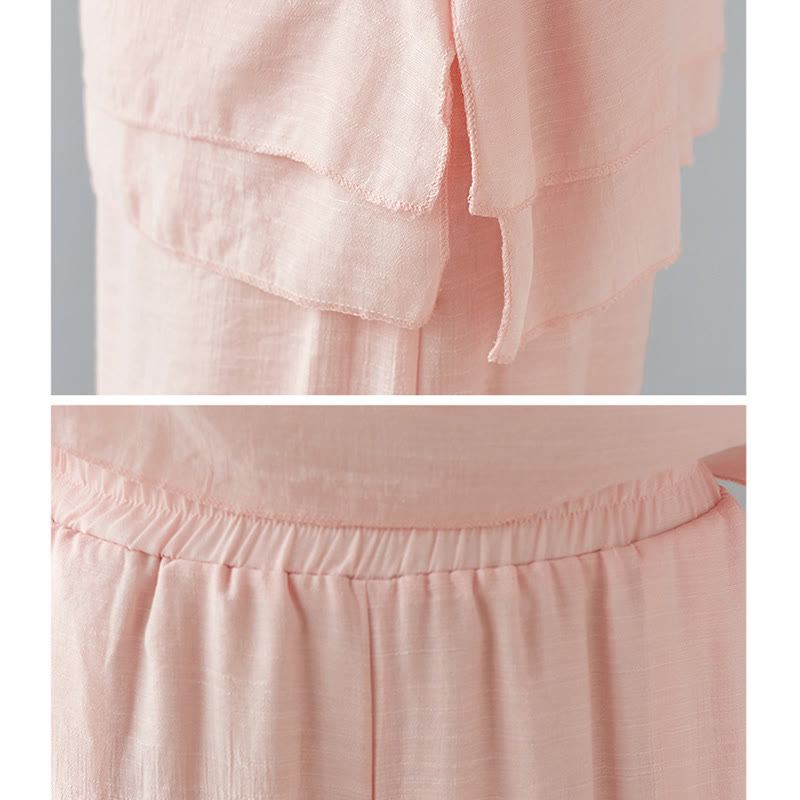 Buddha Stones 2点セット 七分袖 長袖シャツ ワイドレッグパンツ 瞑想用 コットンリネン 衣類 レディース セット - image 21