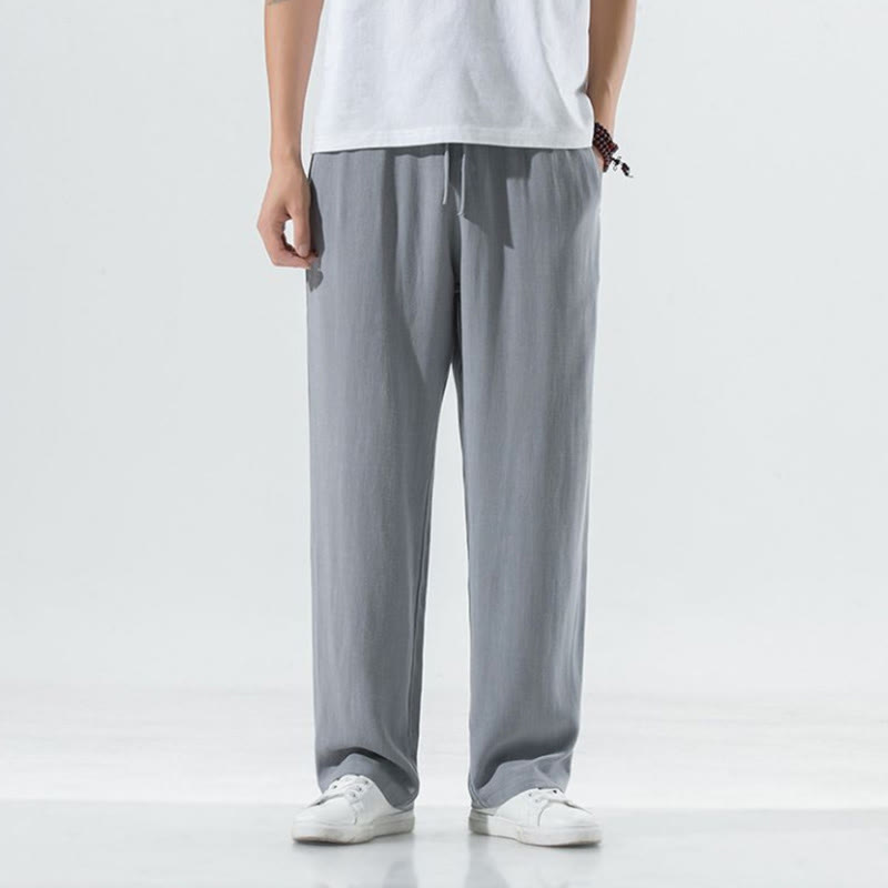 Buddha Stones メンズ コットンリネン 無地 ワイドパンツ ゆったり ポケット付き - グレー - US/UK/AU50、EU60（5XL） - image 9