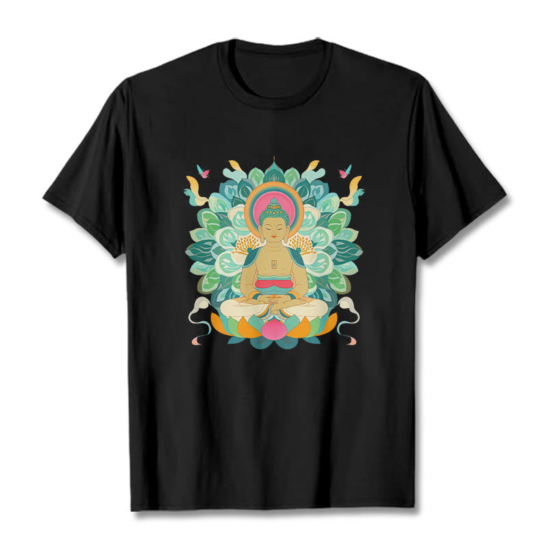 Buddha Stones、蝶、蓮、仏陀風Tシャツ - 黒 - 2XL - image 3
