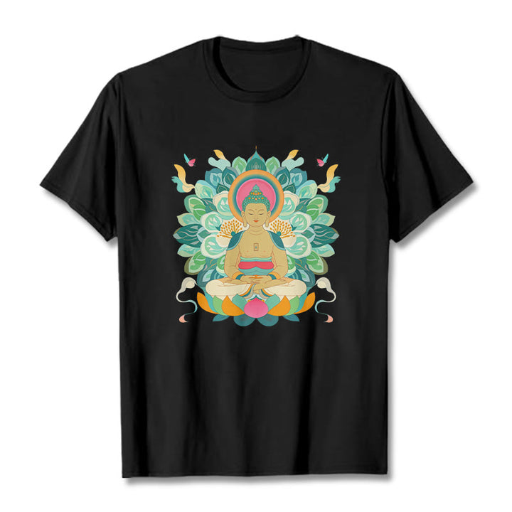 Buddha Stones、蝶、蓮、仏陀風Tシャツ - 黒 - 2XL - image 3