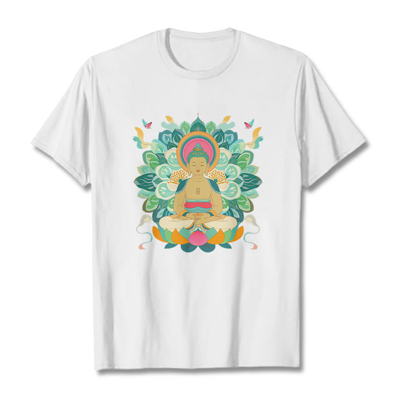 Buddha Stones、蝶、蓮、仏陀風Tシャツ - 白 - 2XL - image 1