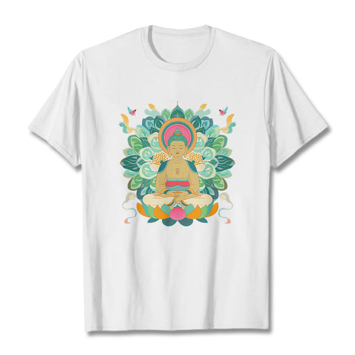 Buddha Stones、蝶、蓮、仏陀風Tシャツ - 白 - 2XL - image 1
