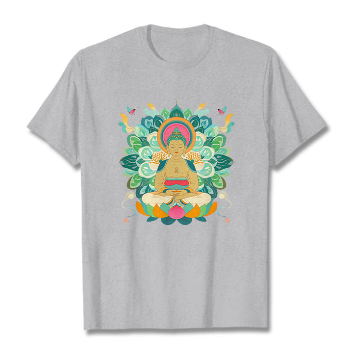 Buddha Stones、蝶、蓮、仏陀風Tシャツ - ライトグレー - 2XL - image 19