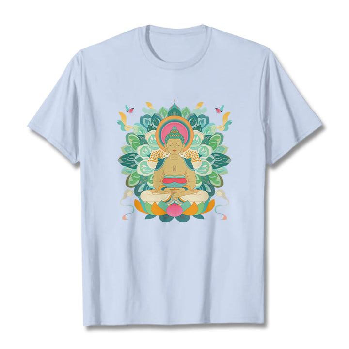 Buddha Stones、蝶、蓮、仏陀風Tシャツ - ライトシアン - 2XL - image 18