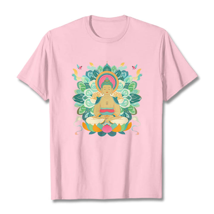 Buddha Stones、蝶、蓮、仏陀風Tシャツ - ライトピンク - 2XL - image 11