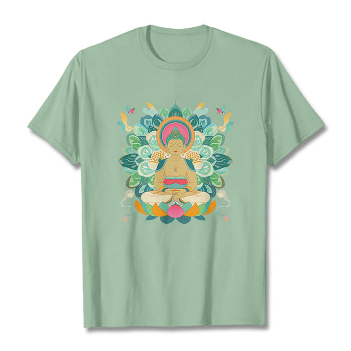 Buddha Stones、蝶、蓮、仏陀風Tシャツ - ペールグリーン - 2XL - image 14