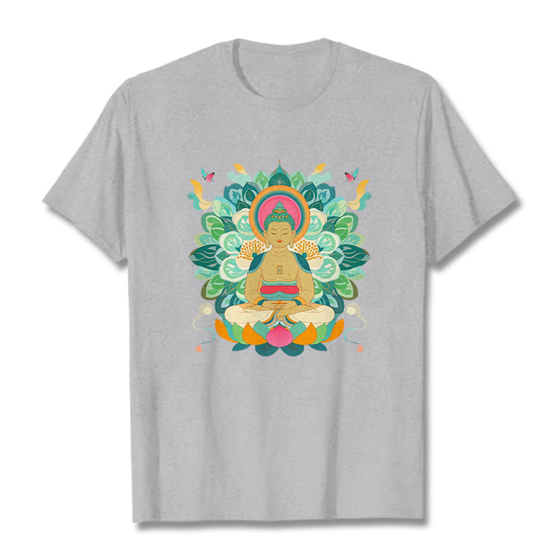 Buddha Stones、蝶、蓮、仏陀風Tシャツ - ライトグレー - 2XL - image 18