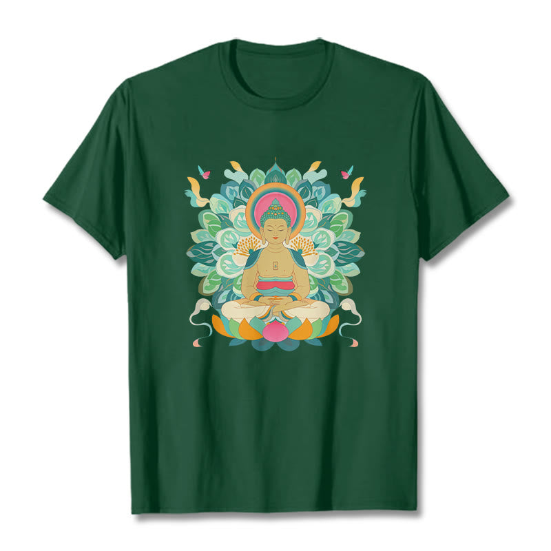 Buddha Stones、蝶、蓮、仏陀風Tシャツ - フォレストグリーン - 2XL - image 9