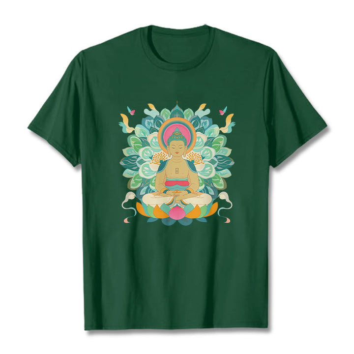 Buddha Stones、蝶、蓮、仏陀風Tシャツ - フォレストグリーン - 2XL - image 9