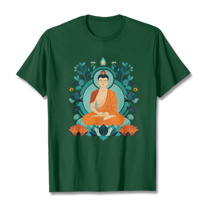 Buddha Stones、蓮仏瞑想Tシャツ - フォレストグリーン - 2XL - image 8