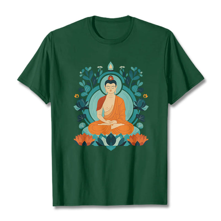 Buddha Stones、蓮仏瞑想Tシャツ - フォレストグリーン - 2XL - image 8