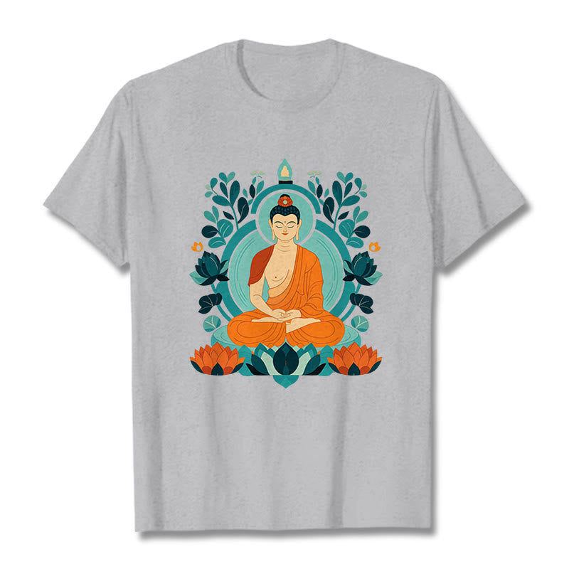 Buddha Stones、蓮仏瞑想Tシャツ - ライトグレー - 2XL - image 12