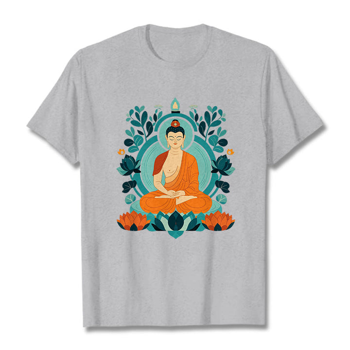 Buddha Stones、蓮仏瞑想Tシャツ - ライトグレー - 2XL - image 12