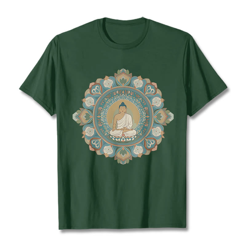 Buddha Stones曼荼羅花仏Tシャツ - フォレストグリーン - 2XL - image 11