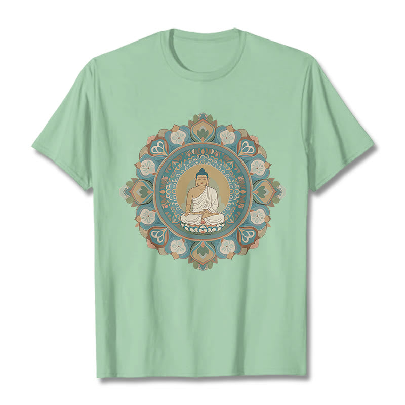 Buddha Stones曼荼羅花仏Tシャツ - 淡い緑色 - 2XL - image 0