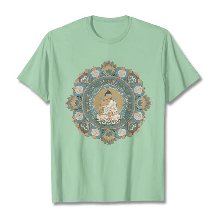 Buddha Stones曼荼羅花仏Tシャツ - 淡い緑色 - 2XL - image 0