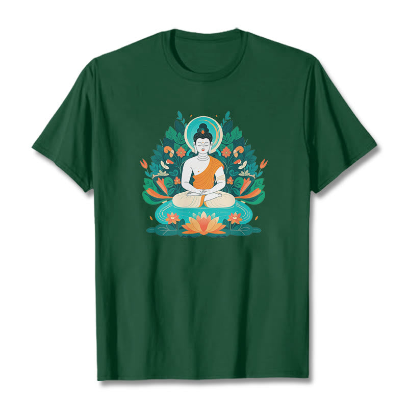 Buddha Stones、花、草、蓮、菩薩Tシャツ - フォレストグリーン - 2XL - image 1