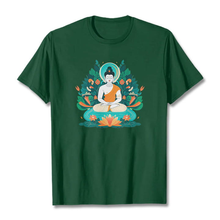 Buddha Stones、花、草、蓮、菩薩Tシャツ - フォレストグリーン - 2XL - image 1