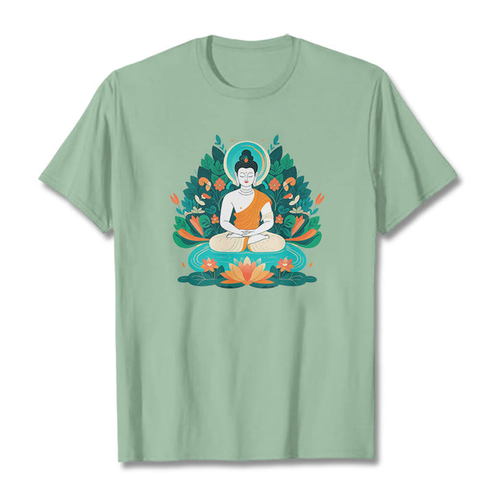 Buddha Stones、花、草、蓮、菩薩Tシャツ - 淡い緑色 - 2XL - image 13