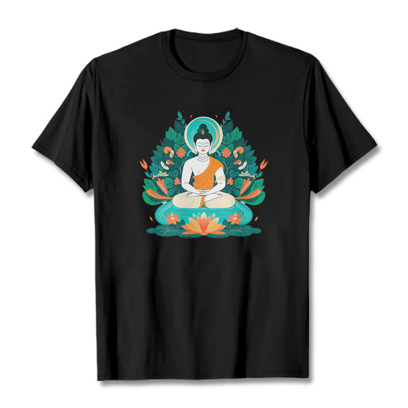 Buddha Stones、花、草、蓮、菩薩Tシャツ - 黒 - 2XL - image 5
