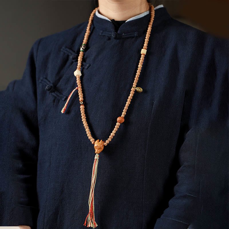 Buddha Stones108 ビーズ 菩提樹 赤瑪瑙 鹿頭 智恵Malaブレスレット