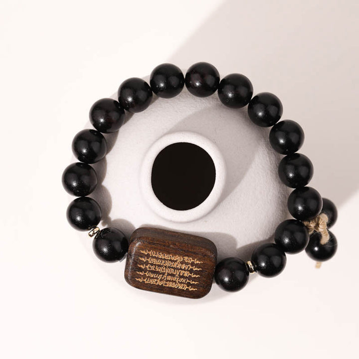 Buddha Stones黒檀 経文刻印入り 平和のブレスレット