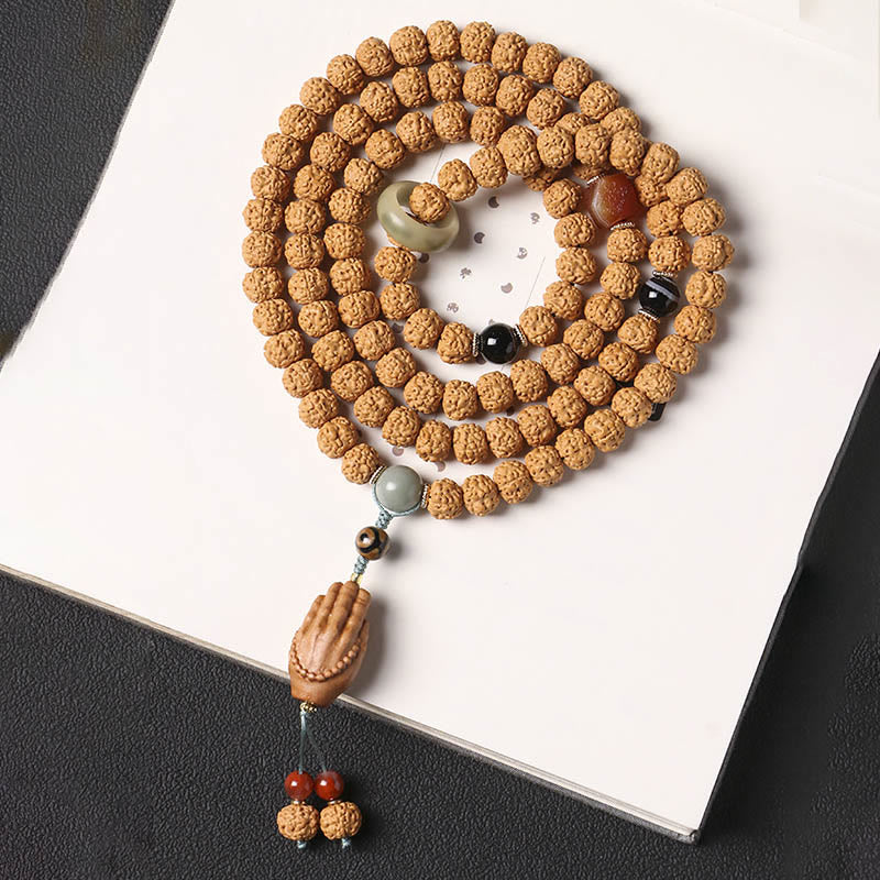 Buddha Stones菩提樹三眼ビーズ仏手チャーム富のブレスレット