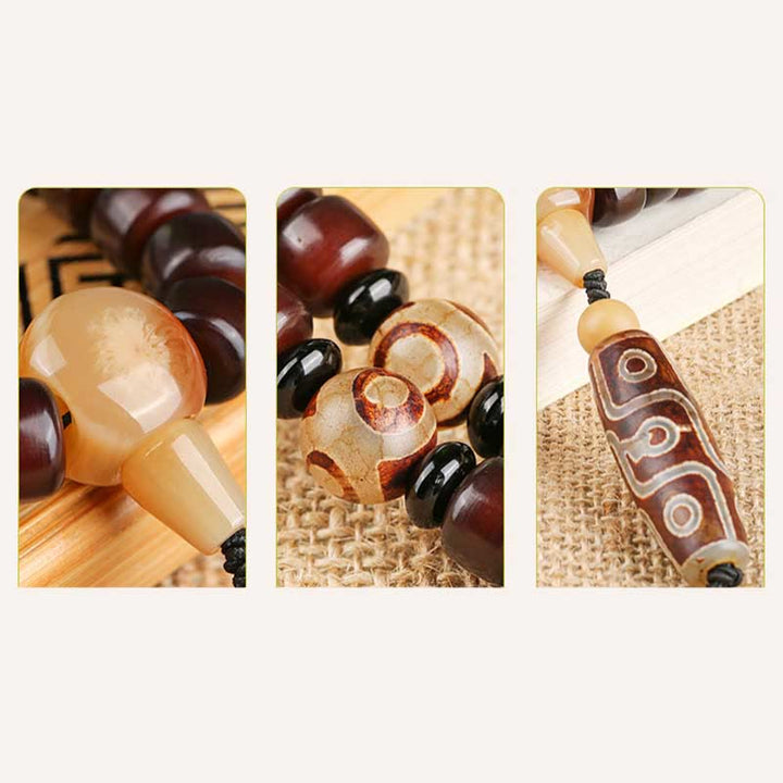 Buddha Stones 108 個入りMalaビーズ 三目玉 九目玉 翡翠 幸運ブレスレット