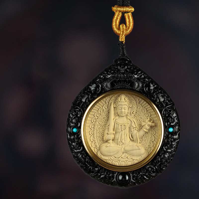Buddha Stones十二支誕生仏小葉紫檀黒檀 長寿 ネックレス ペンダント - 兎文殊菩薩 - 黒檀 - image 3