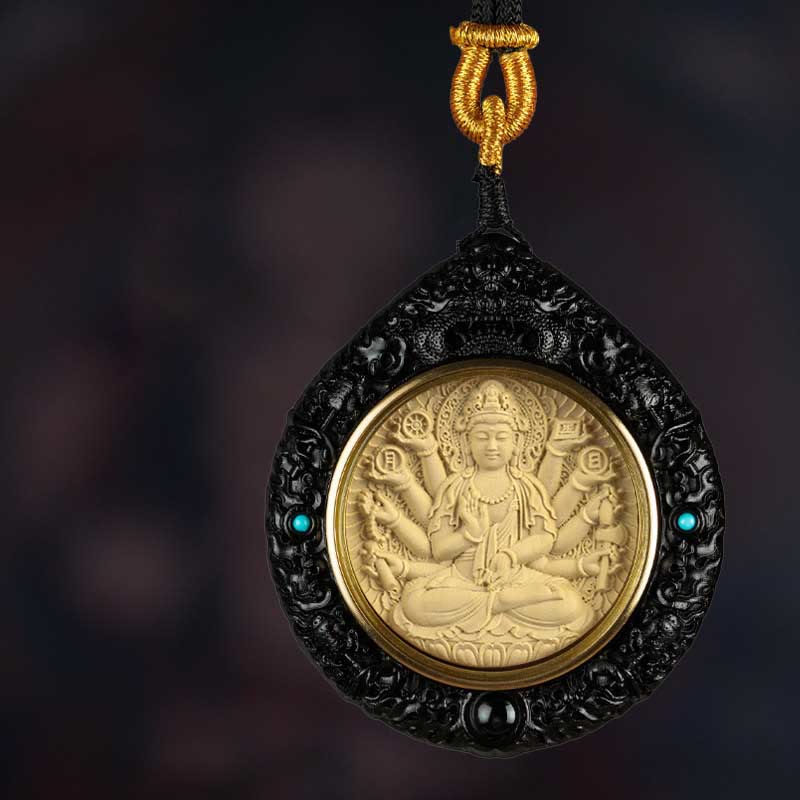 Buddha Stones十二支誕生仏小葉紫檀黒檀 長寿 ネックレス ペンダント - 鼠千手観音 - 黒檀 - image 2