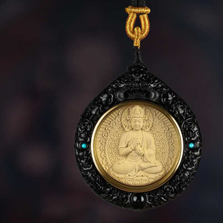 Buddha Stones十二支誕生仏小葉紫檀黒檀 長寿 ネックレス ペンダント - ヤギ/サル-如来 - 黒檀 - image 7