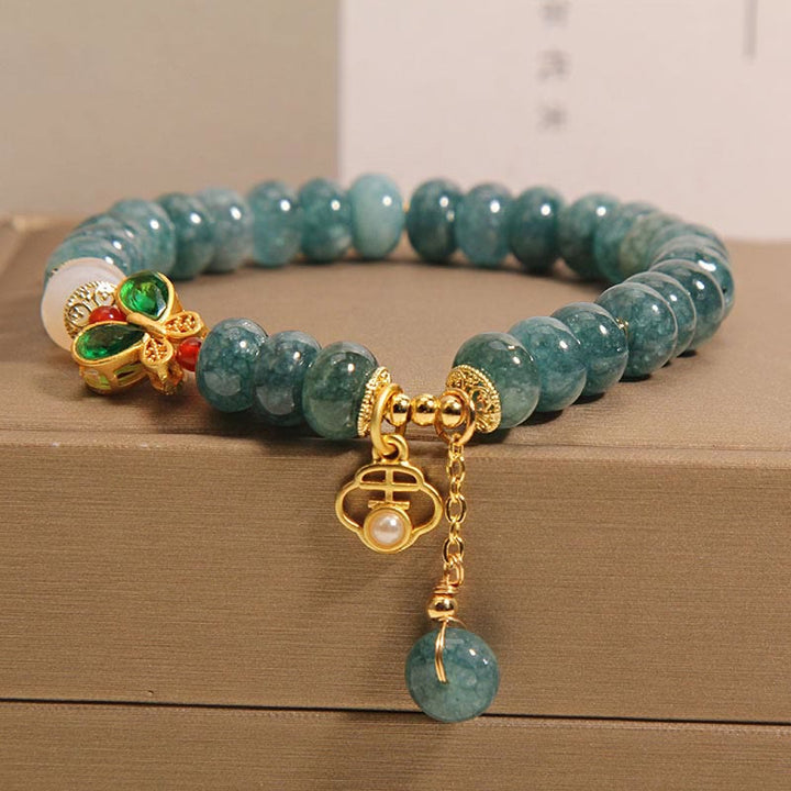 Buddha Stones翡翠 白瑪瑙 蝶 そろばん ビーズ 豊穣のブレスレット